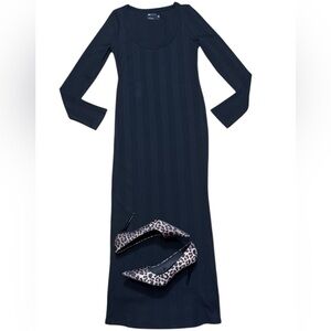 Ribbed Scoop Neck Black Long Sleeve Dress Size 6 (usa, fits snug) Asos